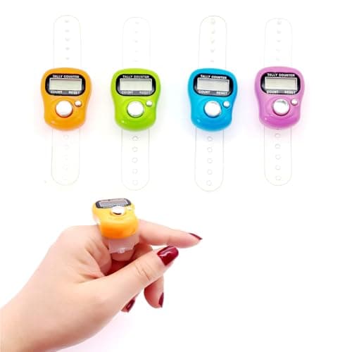 Image of JZK 4x LCD display digital finger tally counter clicker, electronic stitch counter for knitting, crochet row counter ring, plastic mini manual clicker counter