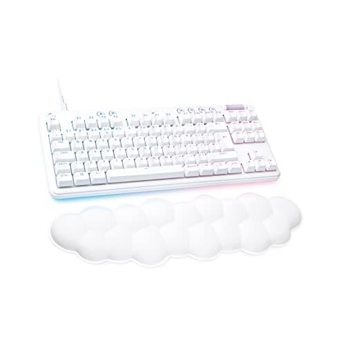 Image of Logitech G G713 Wired Mechanical Gaming Keyboard with LIGHTSYNC RGB Lighting, Tactile Switches (GX Brown) and Keyboard Palm Rest, PC and Mac Compatible, QWERTY UK English Layout - White Mist