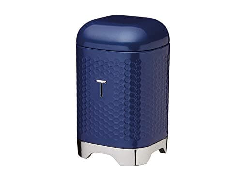 Image of KitchenCraft Lovello Textured Tea Caddy with Geometric Hexagon Pattern, 11 x 11 x 19 cm (4.5" x 4.5" x 7.5") - Midnight Navy