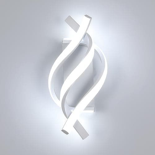 Image of DAXGD Indoor Wall Lights, Modern LED Wall Lamp 22W 2500 LM, Bedroom Wall Sconces Curved Design 6500K Cool White Light for Hallway Living Room, White