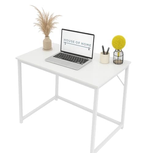 Image of Direct Online Houseware Computer Desk 80 x 50 cm Office Desk for Home Office Workstation for Studying or Gaming Easy Assembly Rustic White Top