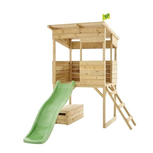 Image of TP Toys Treetops Wooden Tower Playhouse With Toy Box And Slide - Fsc With Ladder,Slide and Lookout Deck, Made From FSC Certified European Wood, Outdoor Wendy House, Garden Playhouse for Kids, 3 Years+