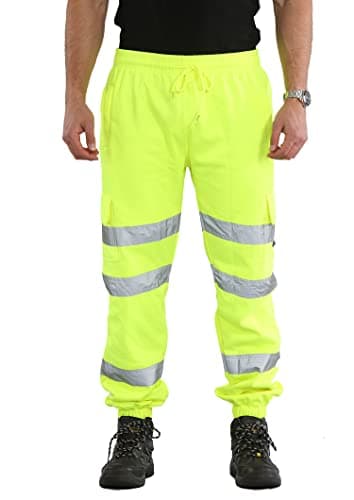 Image of kraftd Mens Hi Vis Work Trousers Hi Viz Joggers Reflective Workwear High Visibility Tracksuit Bottoms Yellow
