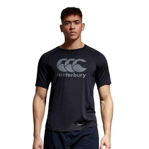 Image of Canterbury Men's Large Logo Superlight T-Shirt | Training Top | Breathable | Quick Drying Technical T-Shirt, Black/Gunmetal Grey, 3XL