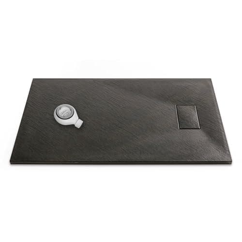 Image of Thermopanel SMC Black Shower Trays Base Slate Stone Effect Textured Non Slip with Waste and Solid Cover - 900 x 900mm