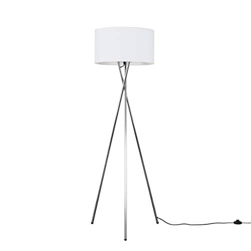 Image of MiniSun | Modern Polished Chrome Metal Tripod Floor Lamp with a White Shade | Home Décor, Bedside & Desk Lamp