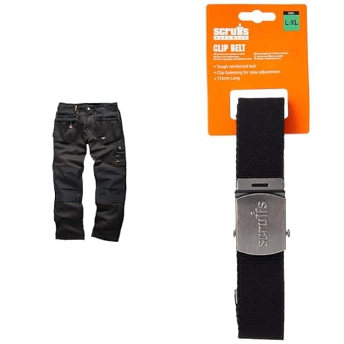 Image of Scruffs Worker Plus Trouser Black 36S (T51790) & T50304 Cotton Adjustable Clip Belt Black One Size