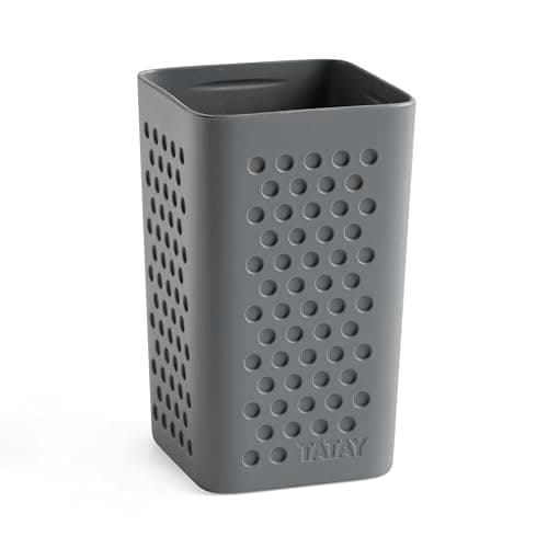 Image of TATAY Toothbrush and Toothpaste Cup Bohol, Polypropylene, BPA Free, 100% Recycled Plastic, Anthracite Grey, Measures 6.5 x 6.5 x 11 cm