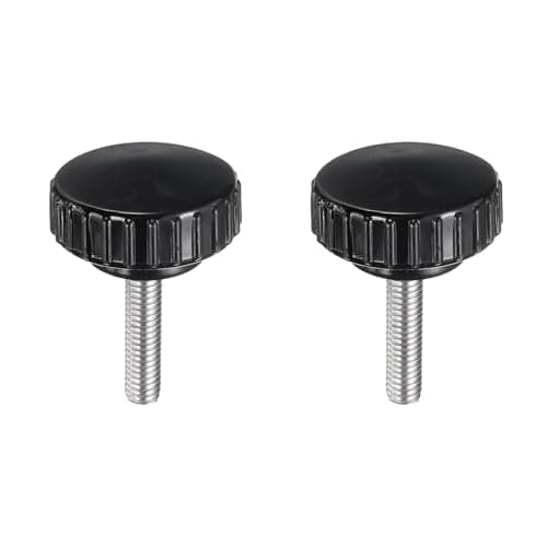 Image of sourcing map 2pcs Knurled Clamping Knobs M6 x 25mm Metric 304 Stainless Steel Male Thread Thumb Screw on Type 30mm Plastic Round Head Threaded Hand Bolt Stud Knobs Black