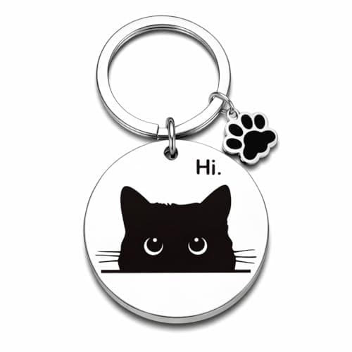 Image of VEOWOO Cat Keyring–Black Cats Keychain with Paw Print Pendant Bag Charms for Woman, Cute 'Hi' Key Rings Cute Keychain Gift for Cat Lovers