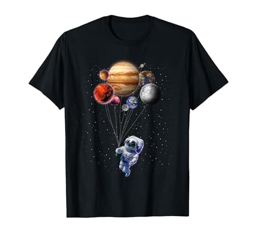 Image of T-Shirt, Cat as Astronaut in Space Holding Planet Balloon T-Shirt, Men, Black, XX-Large