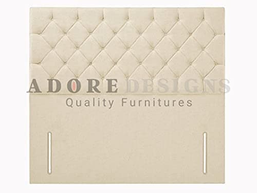 Image of Divan Bed Floor Standing Headboard Chesterfield Chenille 50" Height Padded Headboard (Cream, 4ft6 Double)