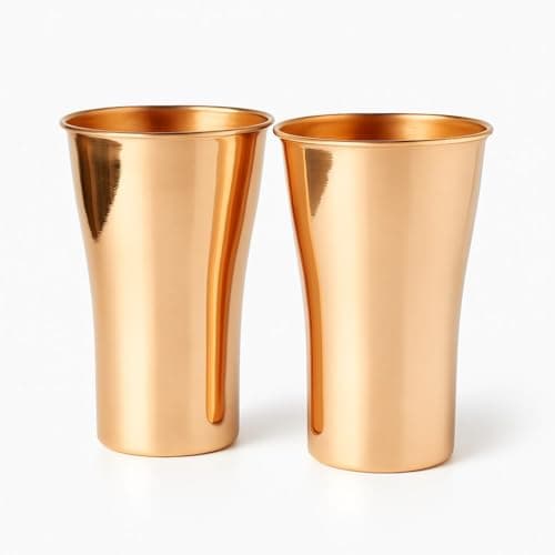 Image of COPPAYA Pure Copper Tumbler Set, 300ml Capacity, Polished Rose Gold Finish, 2 Pack Drinking Cups for Home and Office
