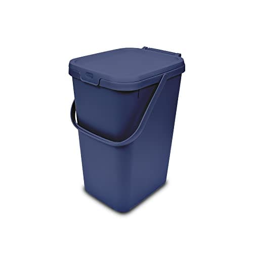 Image of Addis Kitchen Recycling & General Storage bin 18 litres Stackable Food Waste Organiser Caddy with Clip lock lid & carrying Handle, Made from Recycled Plastic Blue