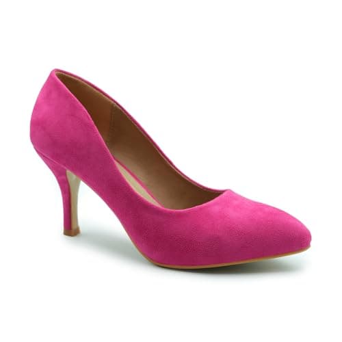 Image of Womens Ladies Low MID HIGH Kitten Heel Pumps Pointed Toe Work Court Shoes Size (UK 8 / EU 41 / US 10, Fuchsia Pink Suede)