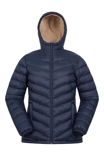 Image of Mountain Warehouse Seasons Womens Fur Lined Padded Jacket - Fleece Lined & Lightweight Puffer Coat with Central Zip - Best for Autumn Winter, Outdoors & Travelling Navy Women's Size 14