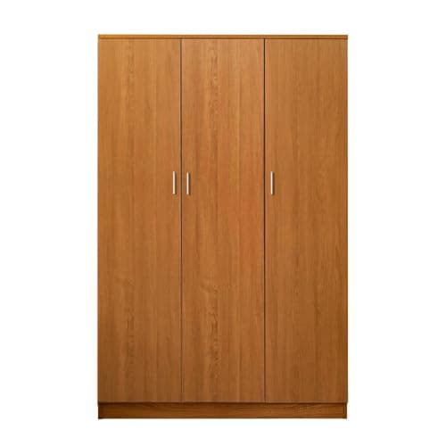 Image of Wooden 3 Doors Wardrobes with Hanging Rail and Storage Shelves Modern Large Clothes Cupboards Unit for Bedroom Furniture, Brown