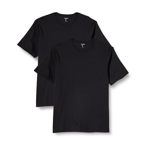 Image of Amazon Essentials Men's 2-Pack Regular-Fit Short-Sleeve Crewneck T-Shirt Shirt, Black/Black, Large