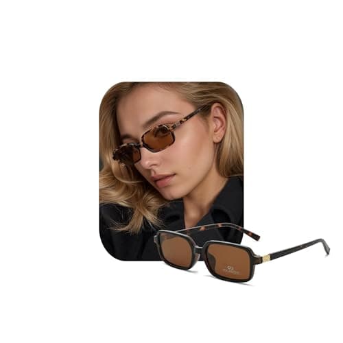 Image of JiSoo Retro Rectangle Sunglasses Women, Trendy Polarised Sunglasses Womens Small 90s Brown Sun Glasses,Tortoise/Brown