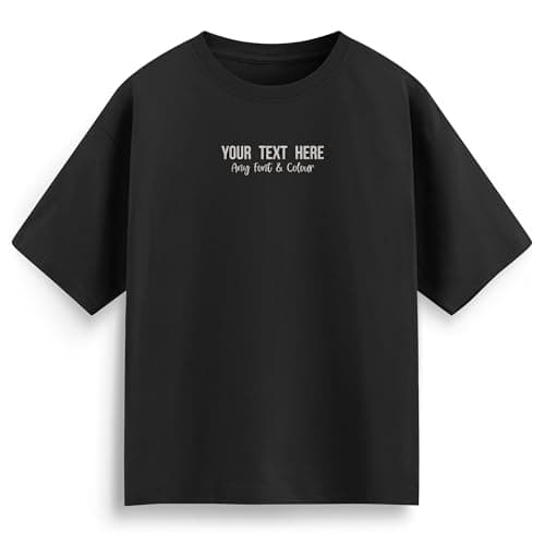 Image of Custom Embroidered Oversized T Shirt Personalised Streetwear Tee with Your Embroidery Text Unisex Baggy Fit Urban Graphic Tee Design Your Own Brand Mens Womens, XL, Black