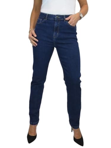 Image of Paulo Due Women's Straight Leg Jeans Ladies Stretch Denim High Waisted Pants Dark Indigo Blue Wash 10-22 (18)
