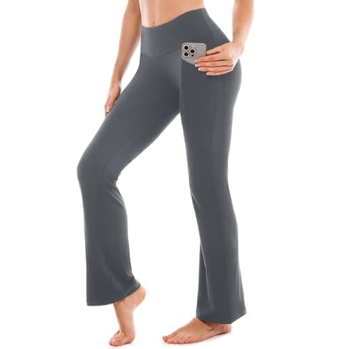 Image of SINOPHANT Yoga Pants for Women Flared Leggings High Waisted Bootcut Trousers Womens Gym Wide Leg Workout Stretchy Grey S 30inch