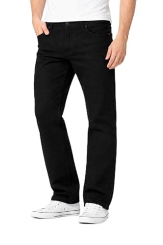 Image of Men’s Straight Fit Denim Jeans – Classic Mid Rise Stretch Cotton Pants, Durable Hard Wearing Casual Trousers, Comfortable Stylish Relaxed Fit Jeans for Everyday Wear, Black-38W / 27L