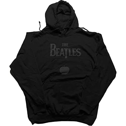 Image of The Beatles Hoodie Drop T Band Logo and Apple Official Mens Black Pullover M
