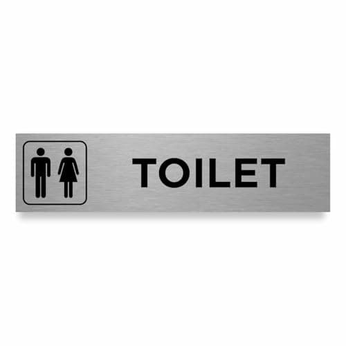 Image of Slimline Aluminium Ladies Gentlemen Symbol Toilet Sign from ViroDisplay® - 200 x 50mm - Brushed Silver - Durable Printed Surface - Self-Adhesive Fixing