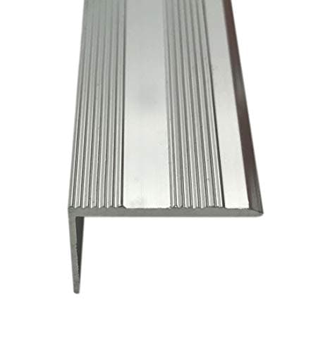Image of Grandismo® 3ft - Stair Edging - Self Adhesive Stick Down - Edge Nosing Tread Strip - Tile/Laminate/Wood Aluminium to Vinyl - Threshold Metal Door Trim - Silver