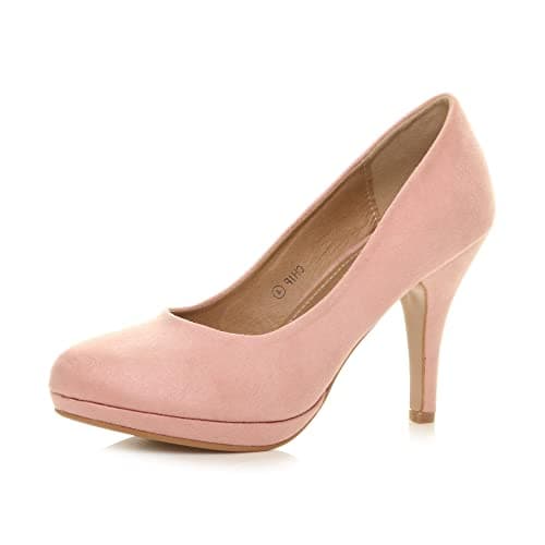 Image of Womens Ladies mid high Heel Platform Work Evening Court Shoes Pumps Size 4 37, 4 UK, Baby Pink Suede