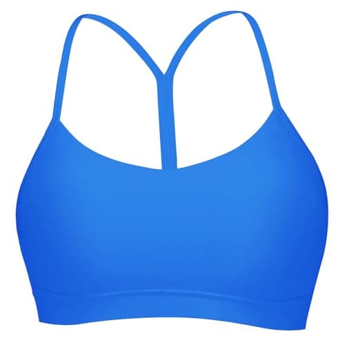 Image of MAYROUND Padded Y Back Sports Bra for Women Spaghetti Strap Racerback Yoga Bralette Gym Yoga Bras Blue