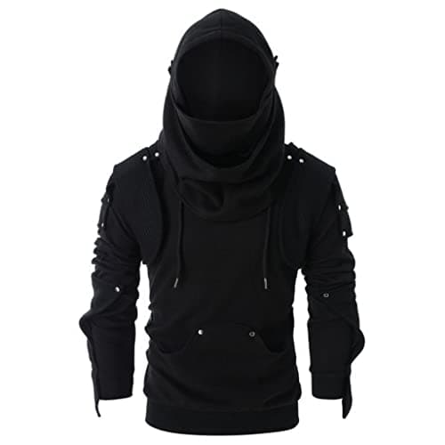 Image of Mens Hoodies Gothic Dark Masked Jumpers with Hood Medieval Vintage Hoodie Retro Long Sleeve Hooded Sweatshirt Button Decorative Drawstring Pullover Cosplay Costume Streetwear