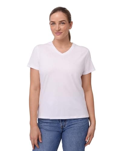 Image of DANISH ENDURANCE Womens T Shirts, Organic Cotton Ladies Tops, Soft V-Neck T-Shirts for Women, 1 & 2-Pack, Pure White, S