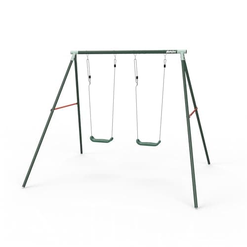 Image of Plum Play Metal Double Swing Set Sedna - Heavy Duty Sturdy 2 Seater Garden Swing Frame - Max User 50kg Per Seat - Height Adjustable (Green)