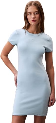 Image of Calvin Klein Women’s Mini T-Shirt Dress with Round Neck, Blue (Cool Blue), XS
