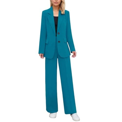 Image of Generisch Women's Trouser Suit Two Piece Set Elegant Slim Fit Long Sleeve Wide Leg Trousers Business Casual Everyday Outfit Two Piece Office Slim Fit Blazer Business Trouser Suits Modern Festive Suit