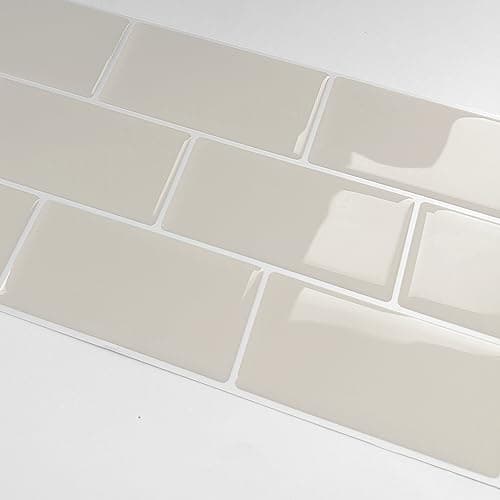 Image of Alwayspon 10 Sheet Brown Cream 3D Vinyl Wall Tile Sticker Transfers, Thicken Peel and Stick Self-adhesive Waterproof Splashback Stick on Tile Decals for Kitchen Bathroom Wall, 3mm Thicken, 30cmx13cm
