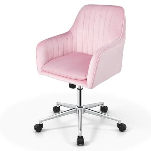 Image of SFAREST 360 °Swivel Velvet Office Chair, Height Adjustable Ergonomic Arm Chair with Rocking Function and Universal Wheels, Rolling Modern Computer Chair for Home, Office (Pink)