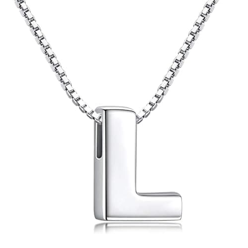 Image of Candyfancy 1.0mm 18 inch 925 Sterling Silver 26 Small Letters Alphabet A-Z Initial Pendant Box Chain Necklace (L with Chain)