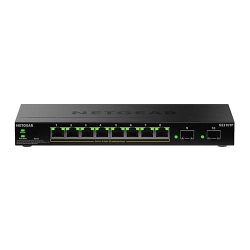 Image of NETGEAR S350 Series 10-Port Gigabit Ethernet PoE+ Smart Managed Essentials Switch – 8 x 1G PoE+ @ 55W, 2 x 1G Dedicated SFP – Desktop or Wall-Mount (GS310TPv2)
