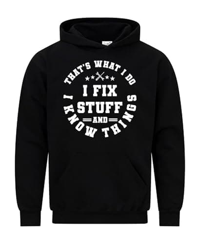 Image of Snapit That's What I Do I Fix Stuff And I Know Things Hoodie-Premium Quality printed Unisex pullover hooded top for UK Men/Women/Kids Mens Printed Hooded Top Sweatshirt Black
