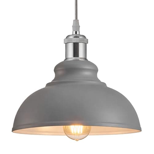Image of Innoteck Metal Ceiling Lamp Shade – Easy-Fit Pendant Light Shade – Modern Industrial Ceiling Lighting for Bedroom, Hallway, Office, Cafe & Restaurant – (Grey/Inner White)