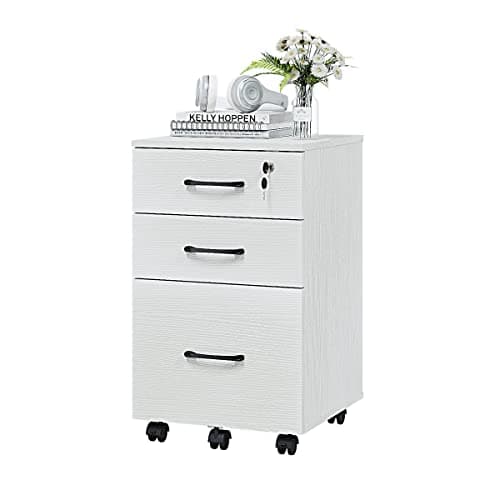 Image of Panana Wooden 3 Drawers Filing Cabinets, Mobile File Cabinet Under Desk Drawers on Casters Rolling Office Cabinet for Home Office Furniture (White)