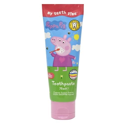 Image of My Teeth Time Peppa Pig Toothpaste, Kids Toothpaste, Dental Care for 3-8 Year olds Bubble Gum Flavour, Rainbow Striped, 75ml