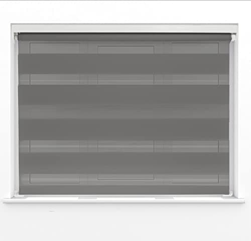 Image of Made To Measure Dark Grey Dual Layer Zebra Day Night Roller Blinds Light Filter or Blackout Material Shades Metal Brackets & Fittings 120cm Width x 160cm Length