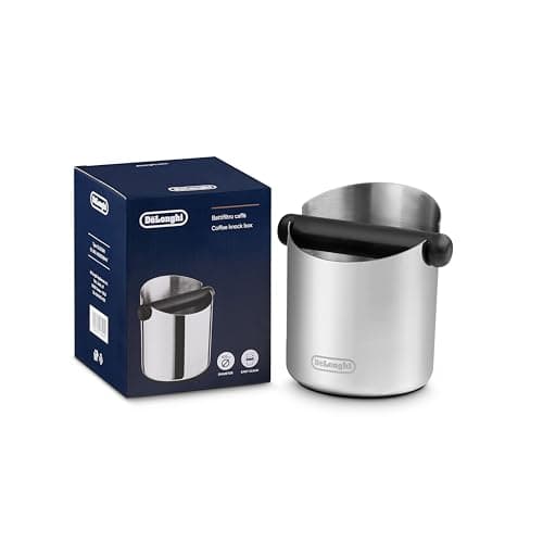 Image of De’Longhi Coffee Knock Box – Stainless‑Steel Coffee Grounds Collector with Non‑Slip Rubber Base, Removable Bar, Strong & Stable Construction, Easy to Clean (DLSC084), Silver