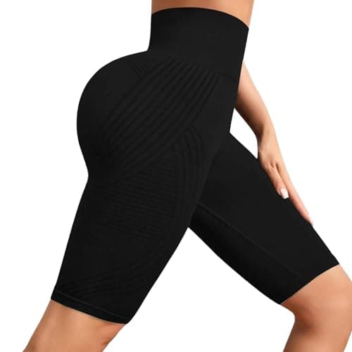Image of Gkojhj Anti Cellulite Leggings High Waisted Gym Shorts Women - Tummy Control Buttery Soft Biker Yoga Running Gym Black Workout Athletic Shorts Compression 3D Butt Lifting Leggings