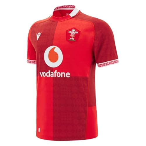 Image of Macron Mens Wales Rugby Union Home Shirt 2025 Adults Short Red L