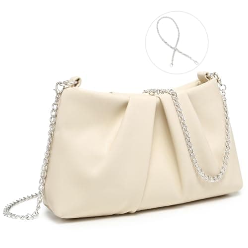 Image of Dasein Elegant Pleated Evening Bag Soft Vegan Leather Clutch Purse Dressy Formal Handbag with 2 Chain Straps for Women